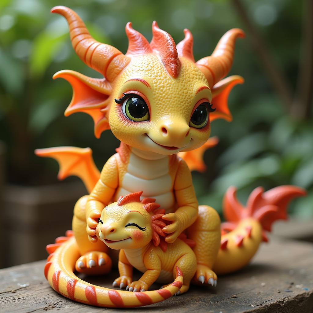 A Minette tea dragon gently cradling a tiny dragon