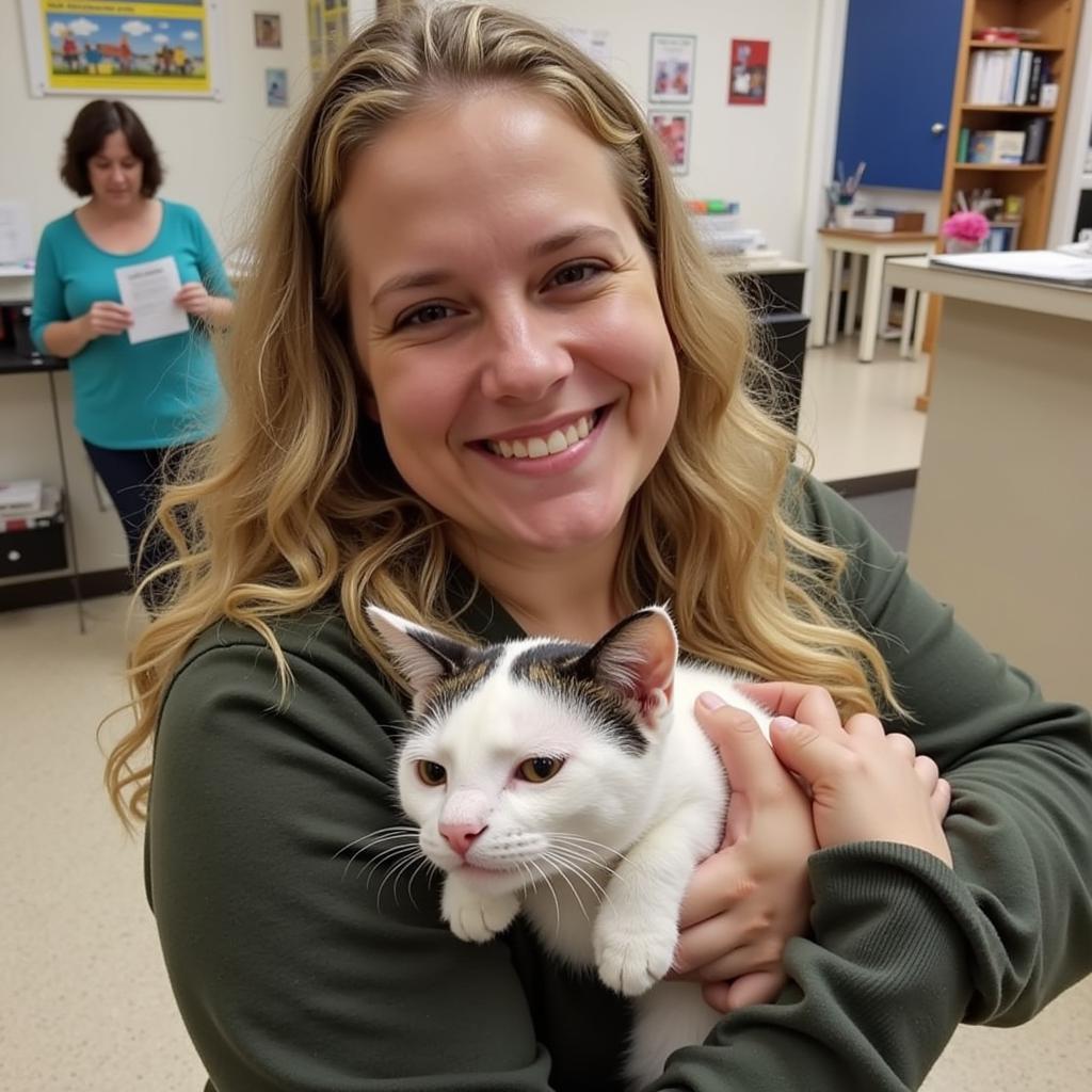 Minocqua Humane Society Cat Cuddling with Volunteer