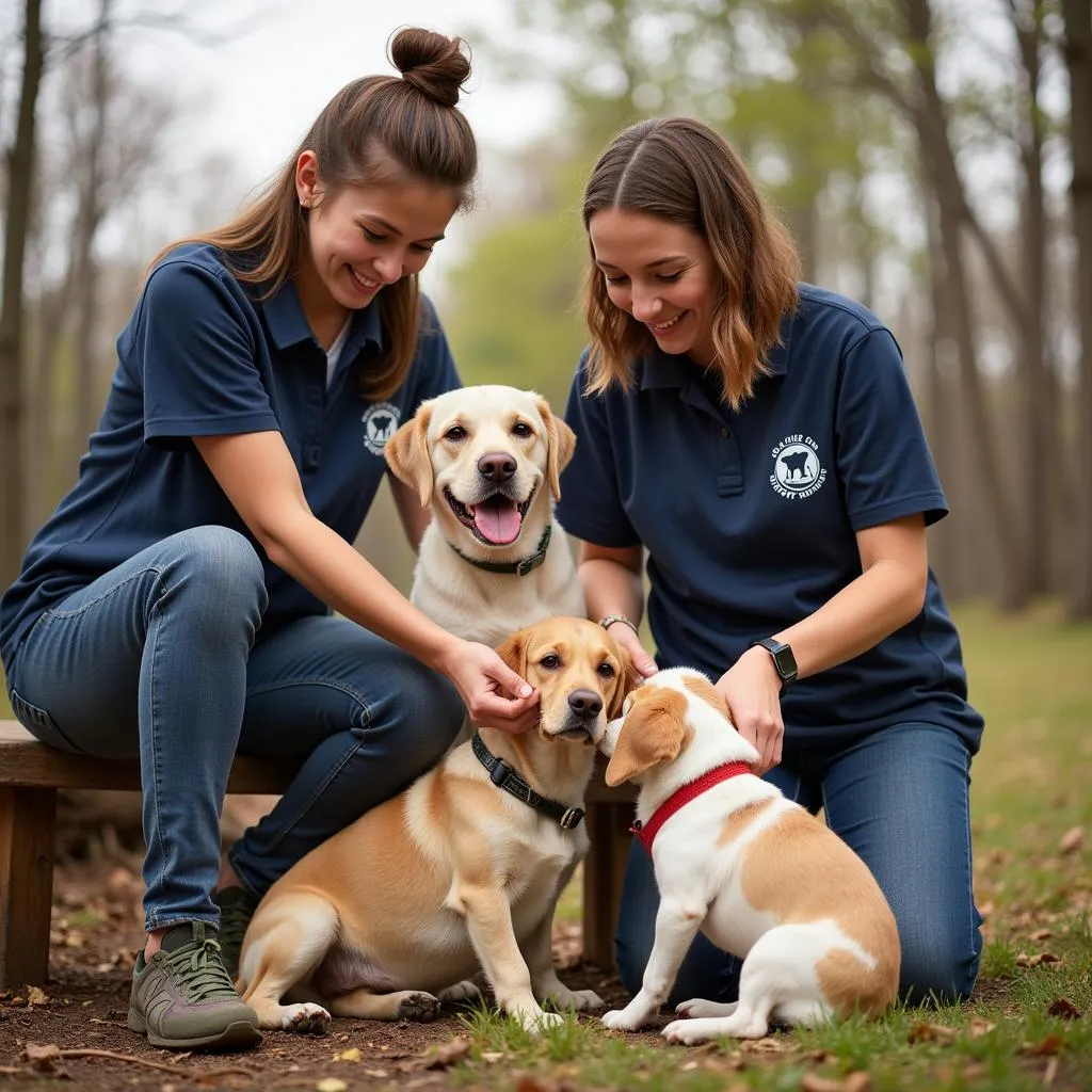 Volunteers interacting with dogs at the MN Federated Humane Society