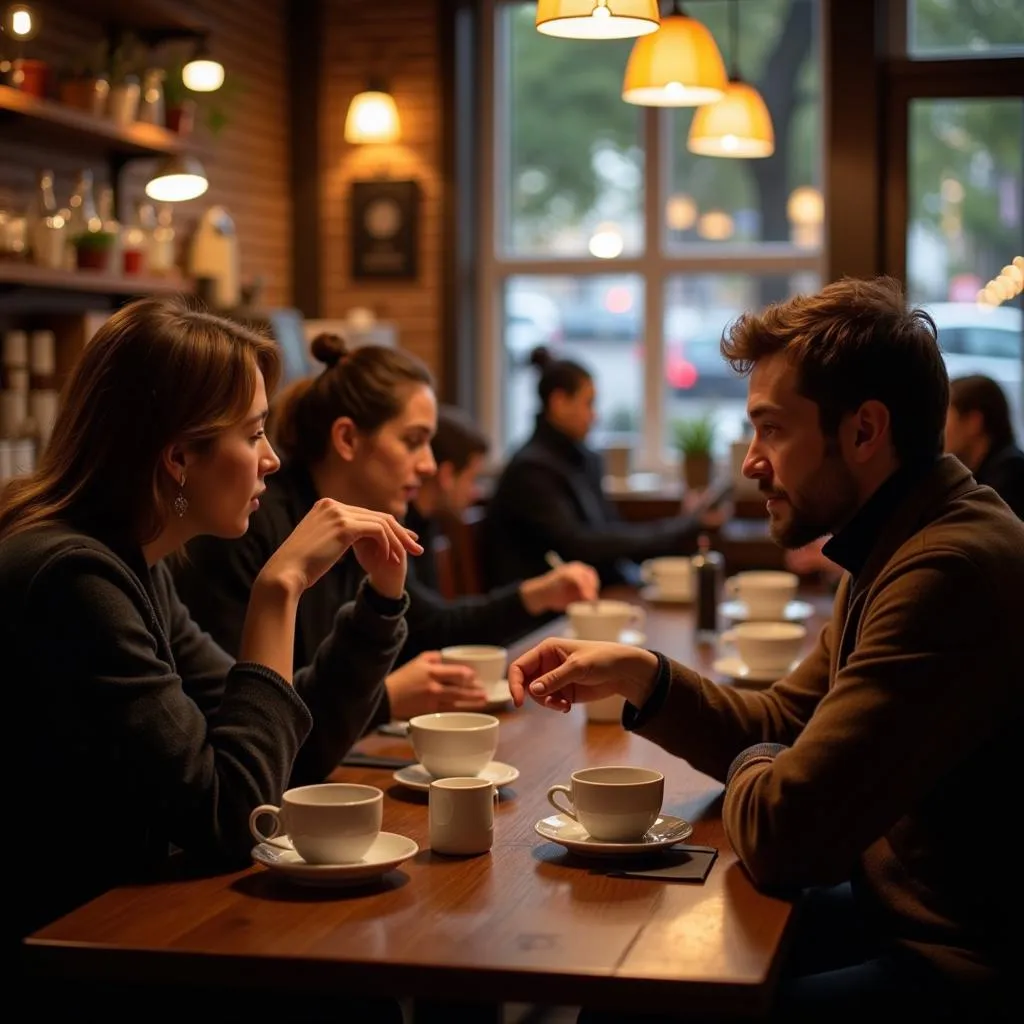 Individuals engaging in meaningful conversations at a modern cafe, embodying the spirit of Memphis Cafe Society