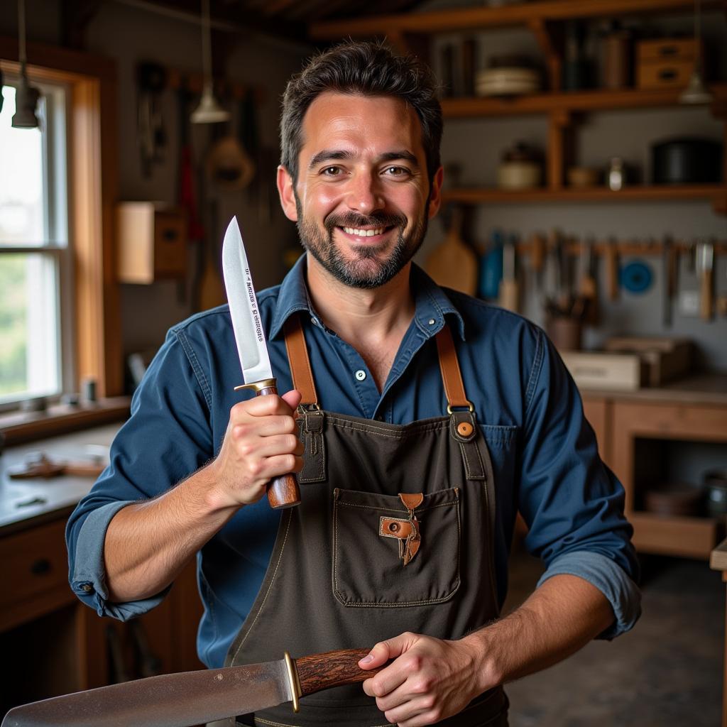  Modern Knife maker in his workshop