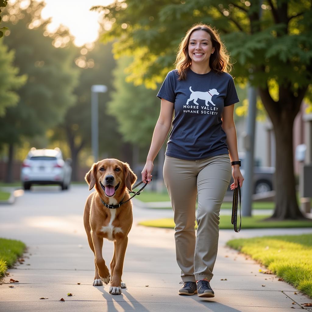 Volunteer Walking Dog at Moreno Valley Humane Society