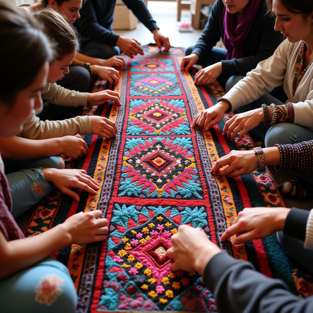 Moroccan Artisans Weaving a Tapestry