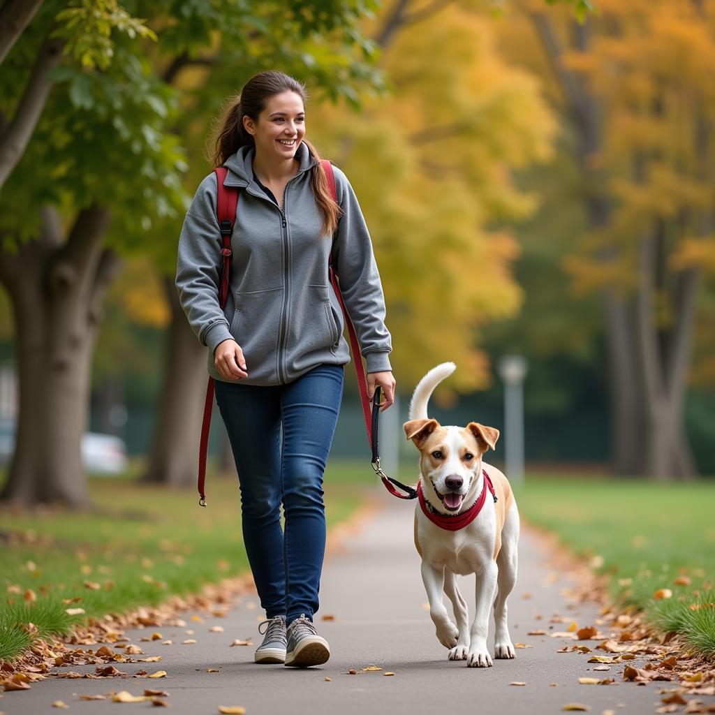 Muskingum County Animal Shelter Volunteer Walking a Dog