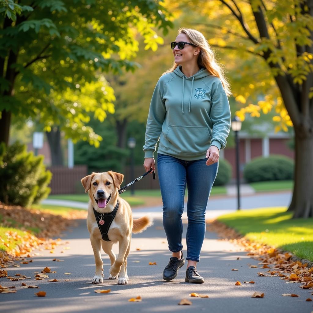 Volunteer Walking a Dog at the Nassau County Humane Society