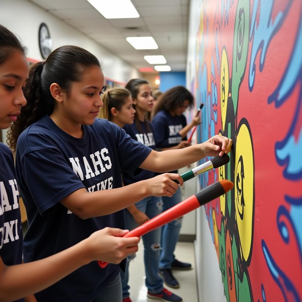 National Art Honor Society members working on a community art project