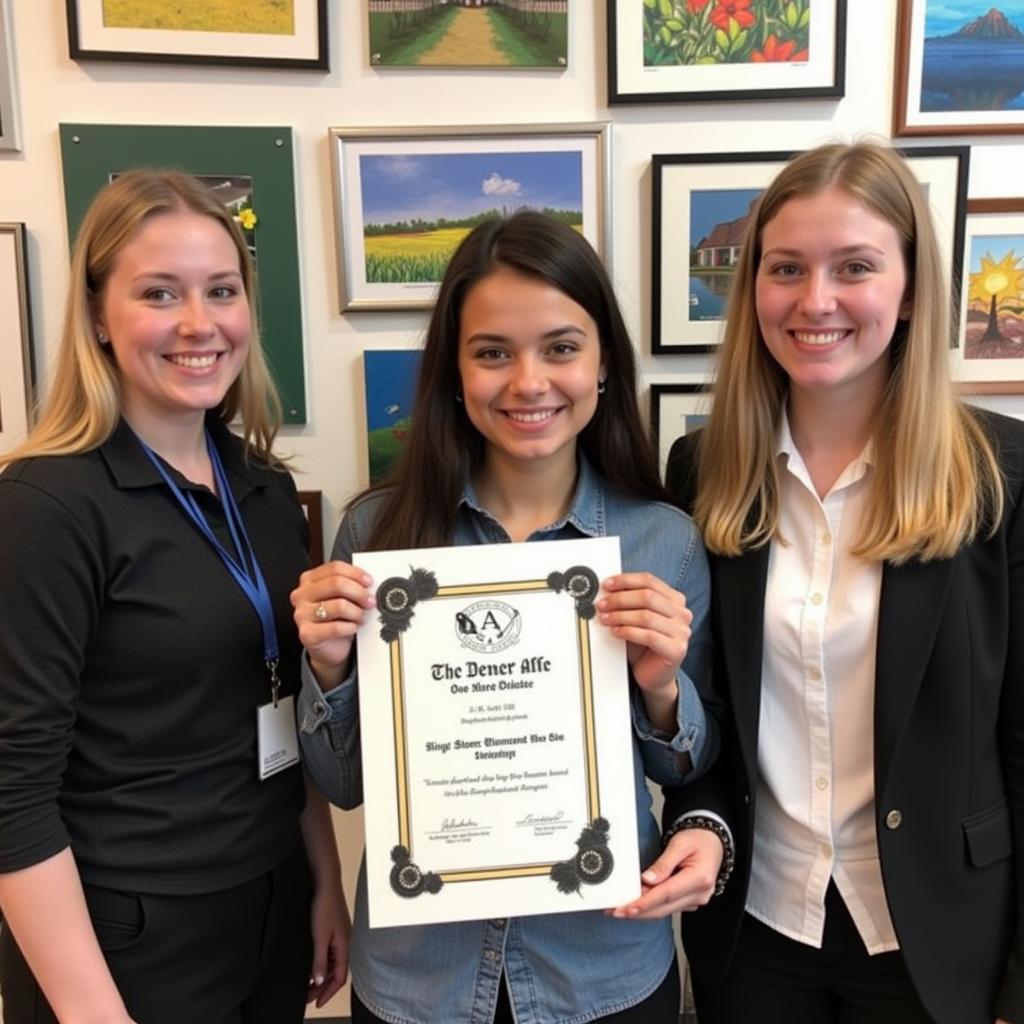 A student receiving a National Art Honor Society scholarship