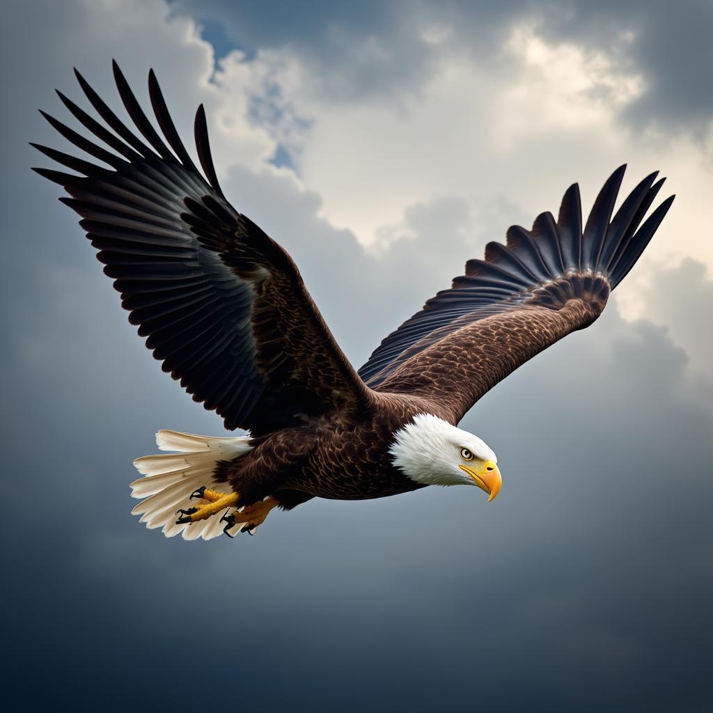 Bald Eagle Soaring Through a Cloudy Sky