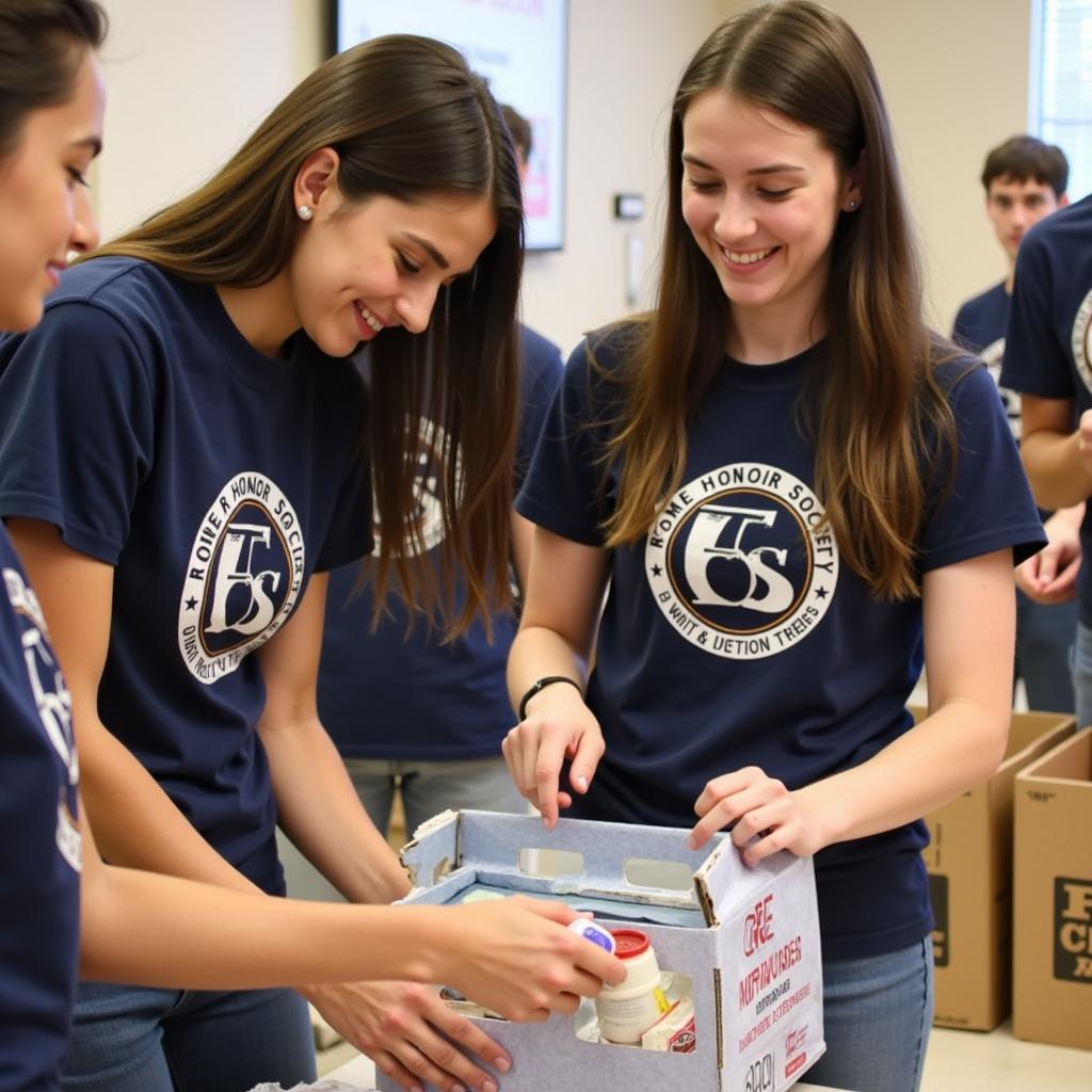 National Business Honor Society Members Volunteering at Local Food Bank