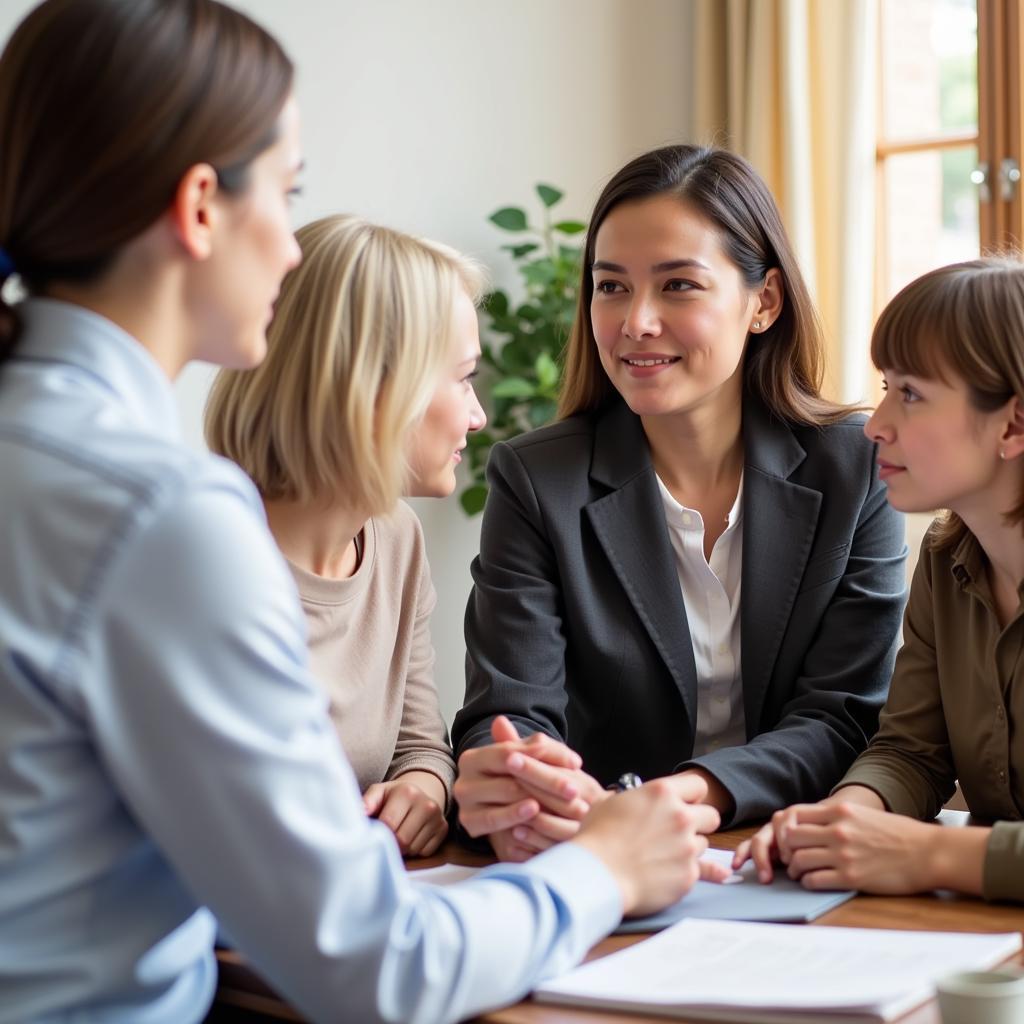 A compassionate counselor at the National Cremation Society Clearwater office providing guidance and support to a family.