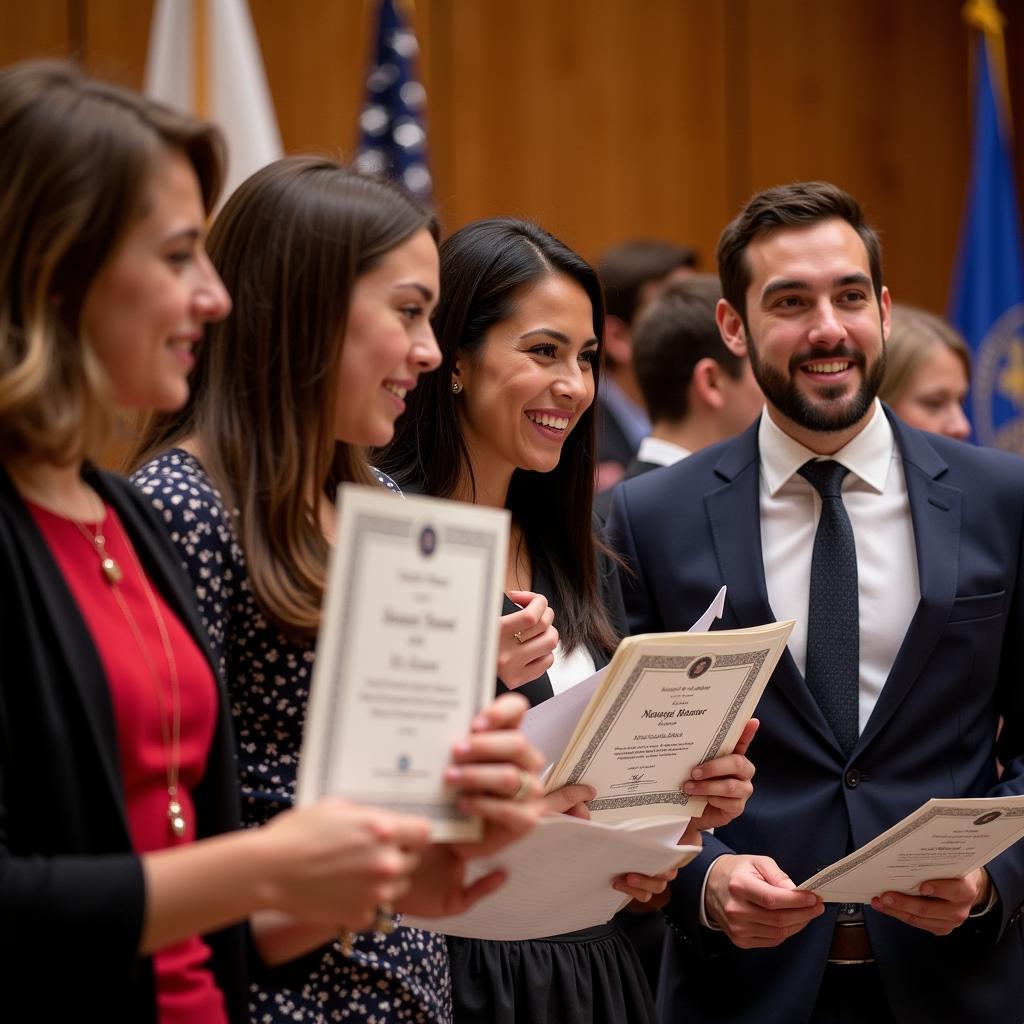 Students receiving National Honor Society certificates