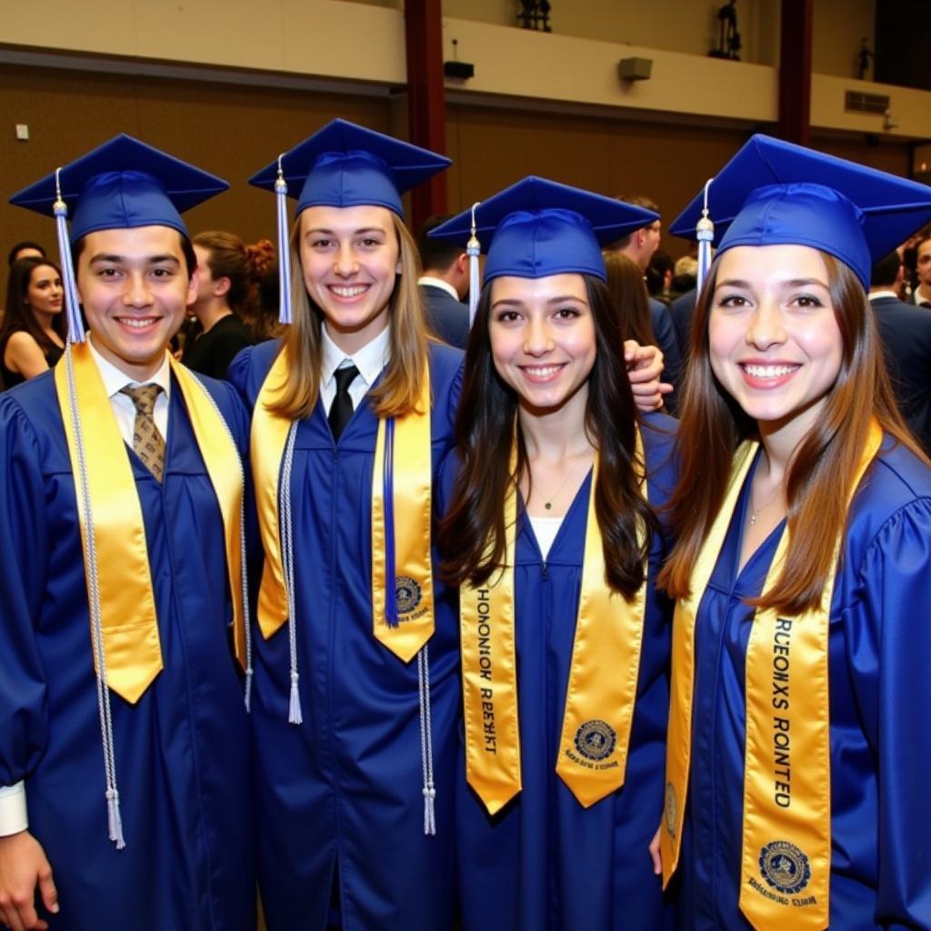 Students celebrating graduation with National Honor Society stoles