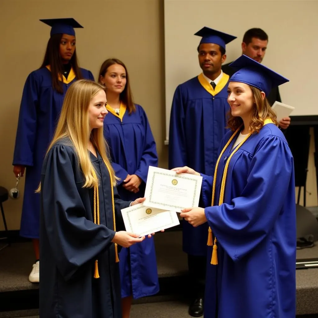 Students receiving National Honor Society certificates