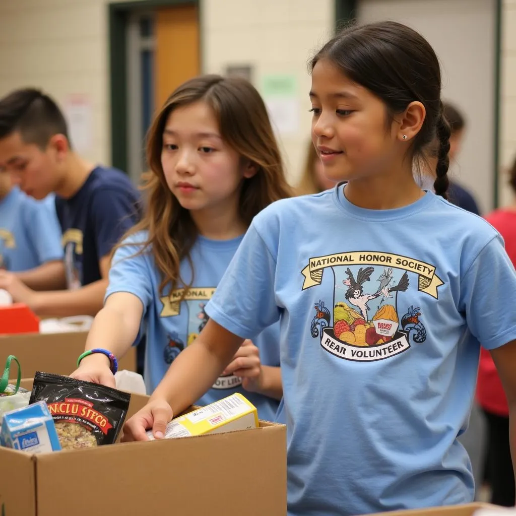 Junior high student volunteering at a local food bank