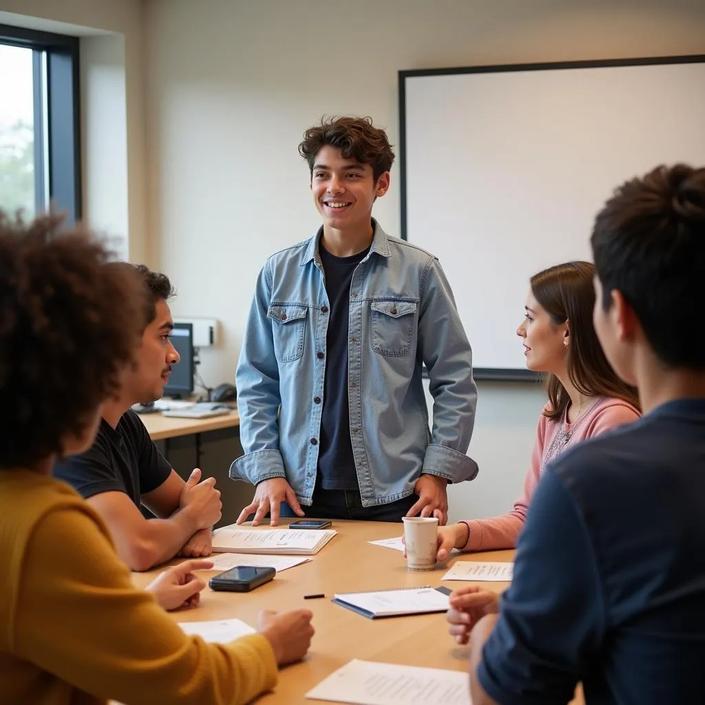 Student leading a meeting with peers