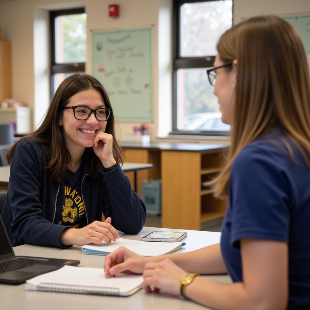 National Honor Society student receiving guidance from a teacher