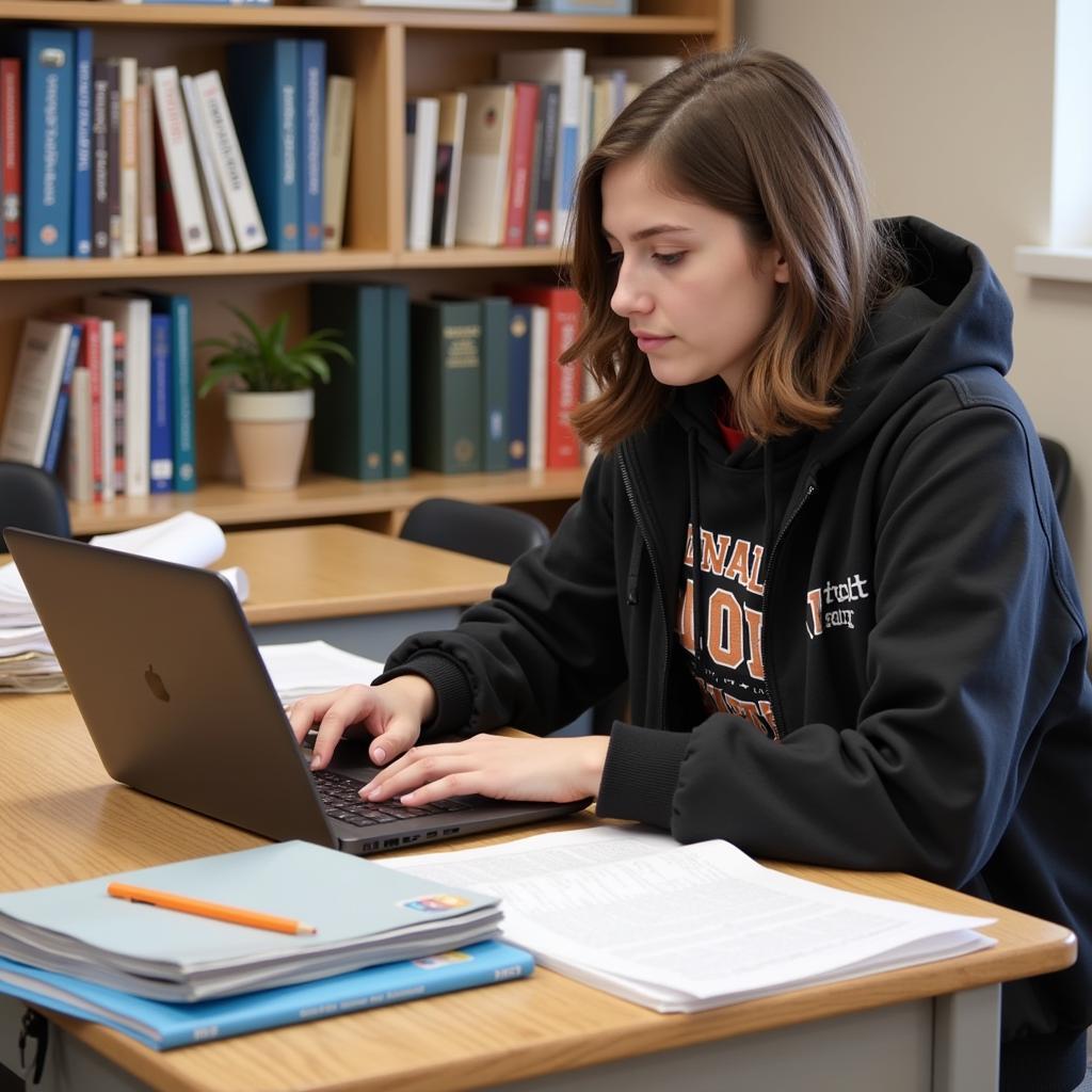 National Honor Society student studying diligently at desk