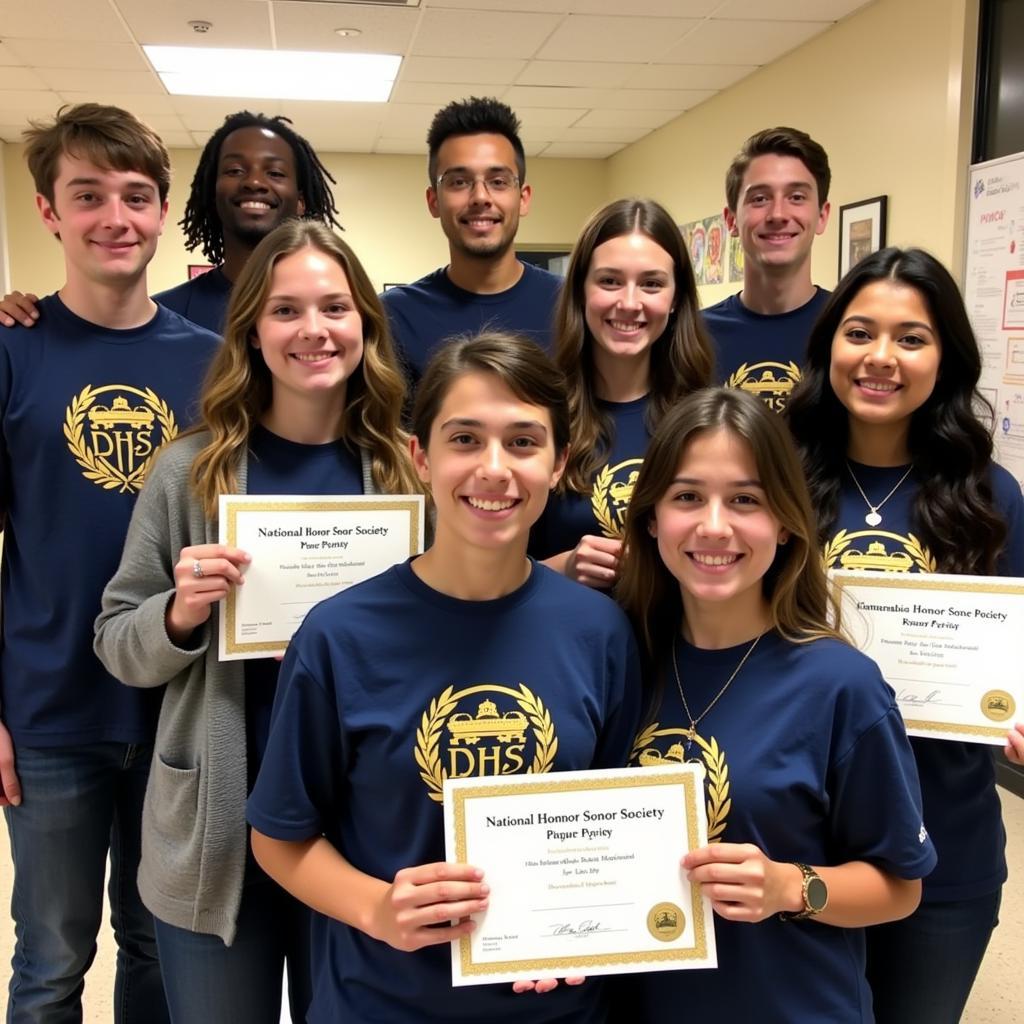 Students wearing National Honor Society shirts celebrating their achievements.