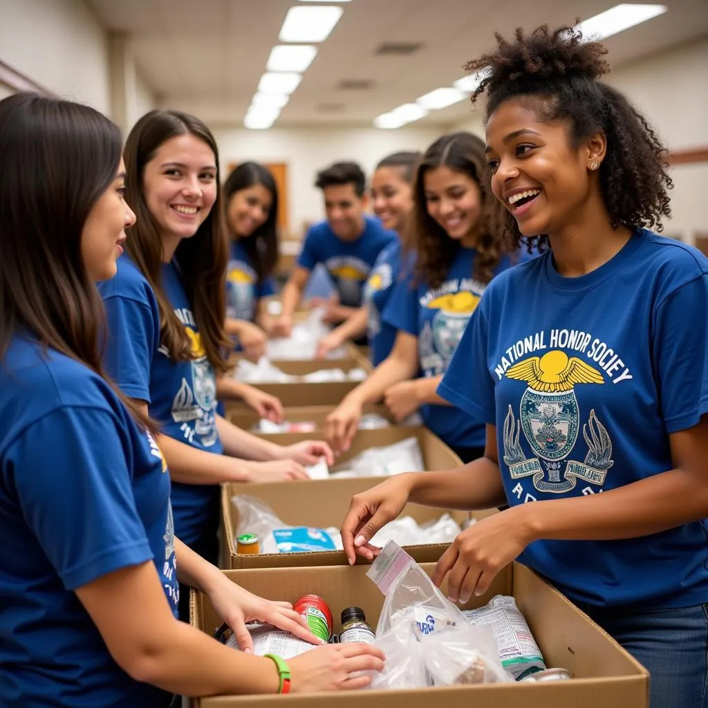 Students volunteering at a local food bank