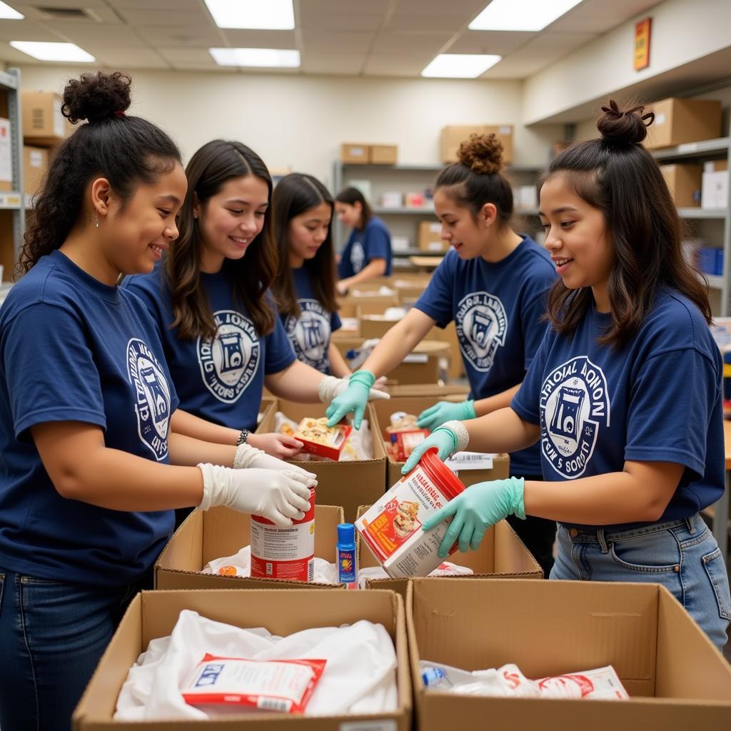 Students volunteering at a local food bank