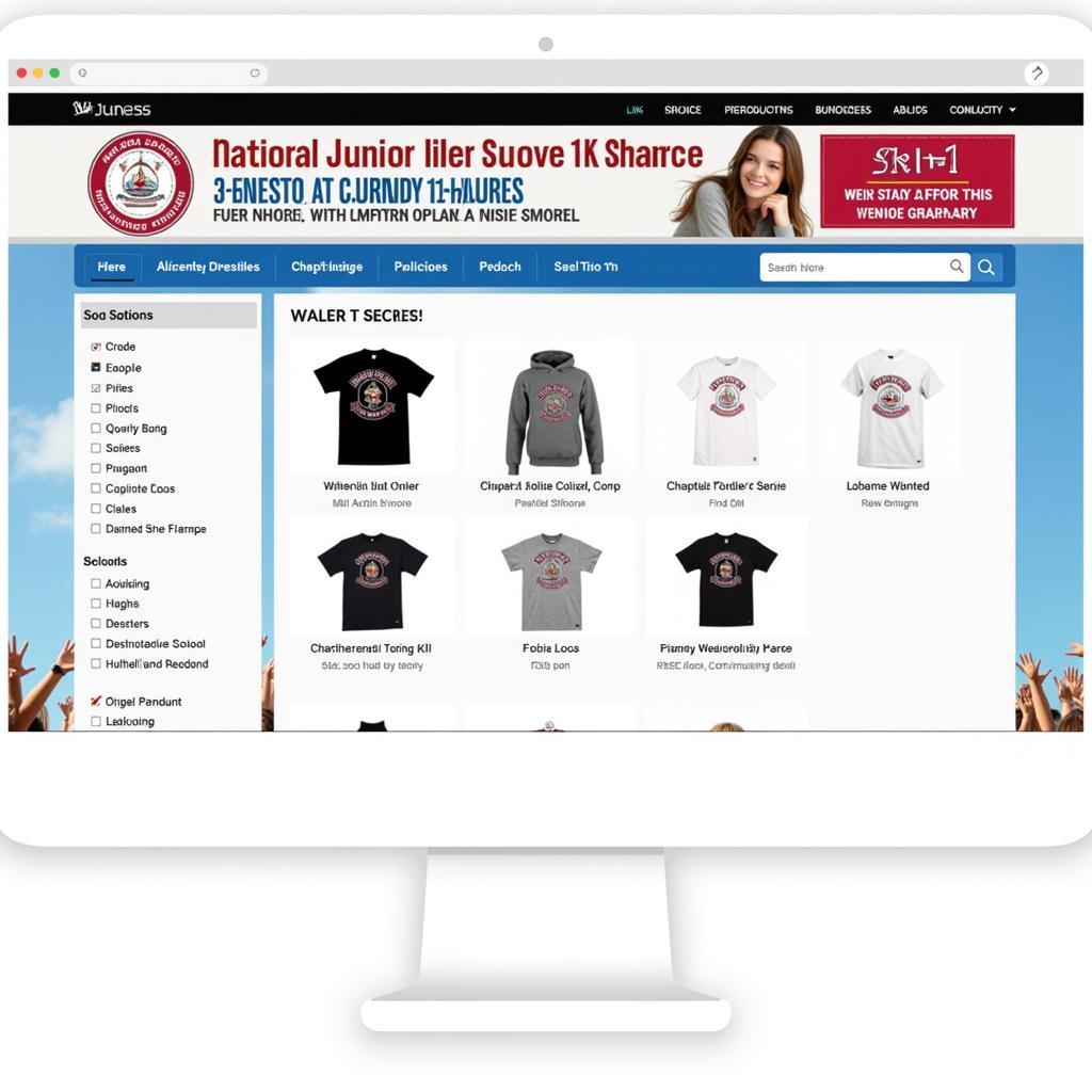 An online shop displays a variety of National Junior Honor Society t-shirt styles and colors.