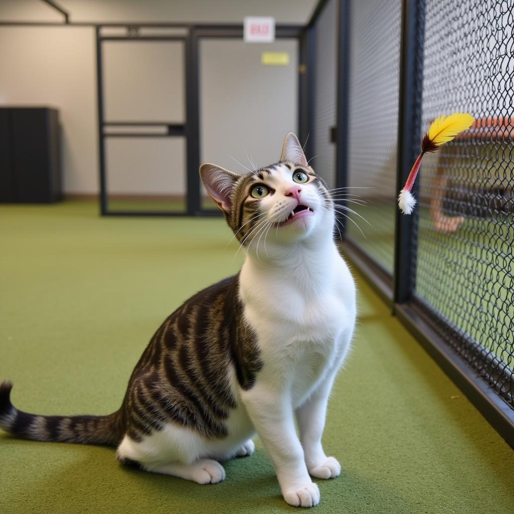 A cat enjoying enrichment activities at the Nature Coast Humane Society