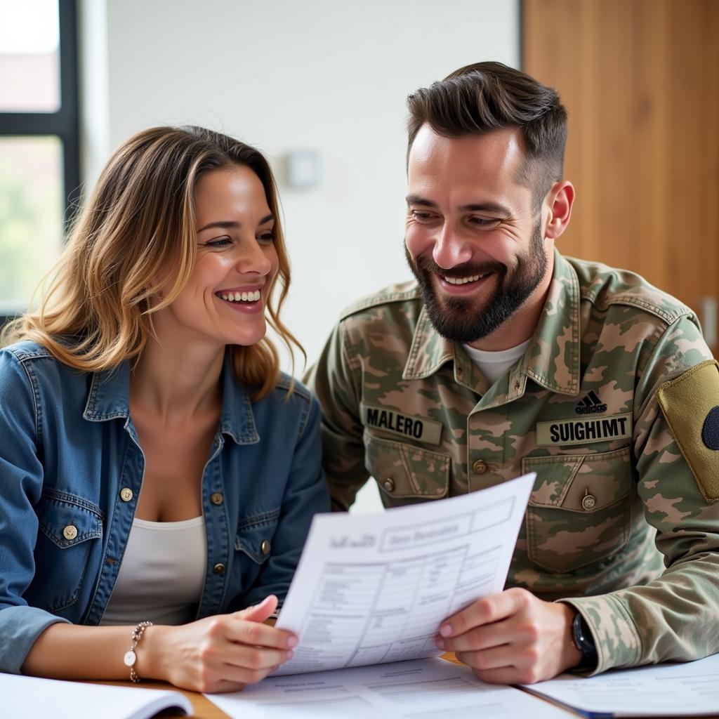 Financial counselor assisting a military family