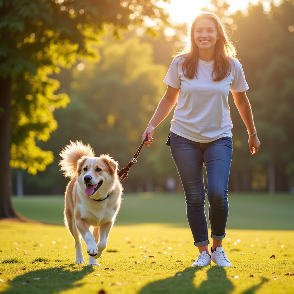 Volunteer walking a dog at a local park