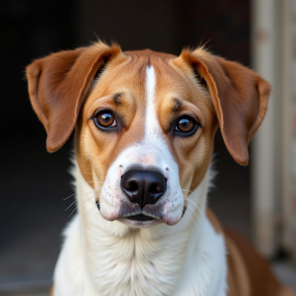 A close-up portrait of a dog at the Nebraska Humane Society