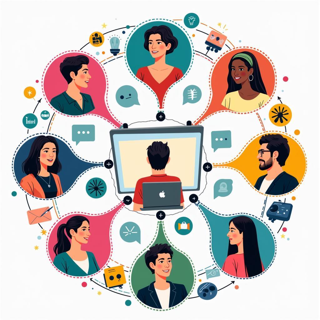 Diverse online community connecting and engaging in meaningful conversations