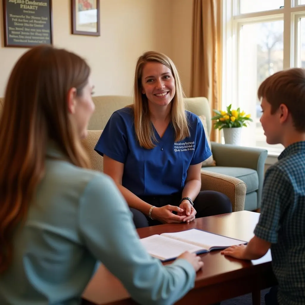 Compassionate grief counselor meeting with a family at the Neptune Society Castro Valley