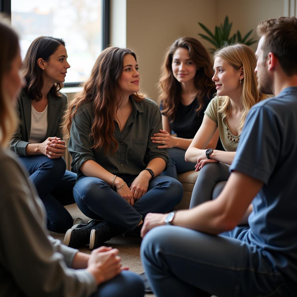  A group of people meeting in a supportive and comforting setting 