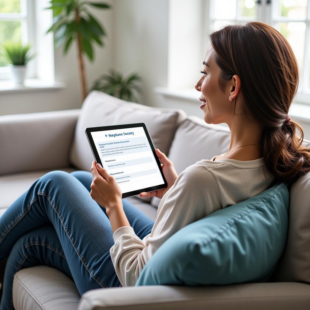 Woman accessing Neptune Society portal on a tablet