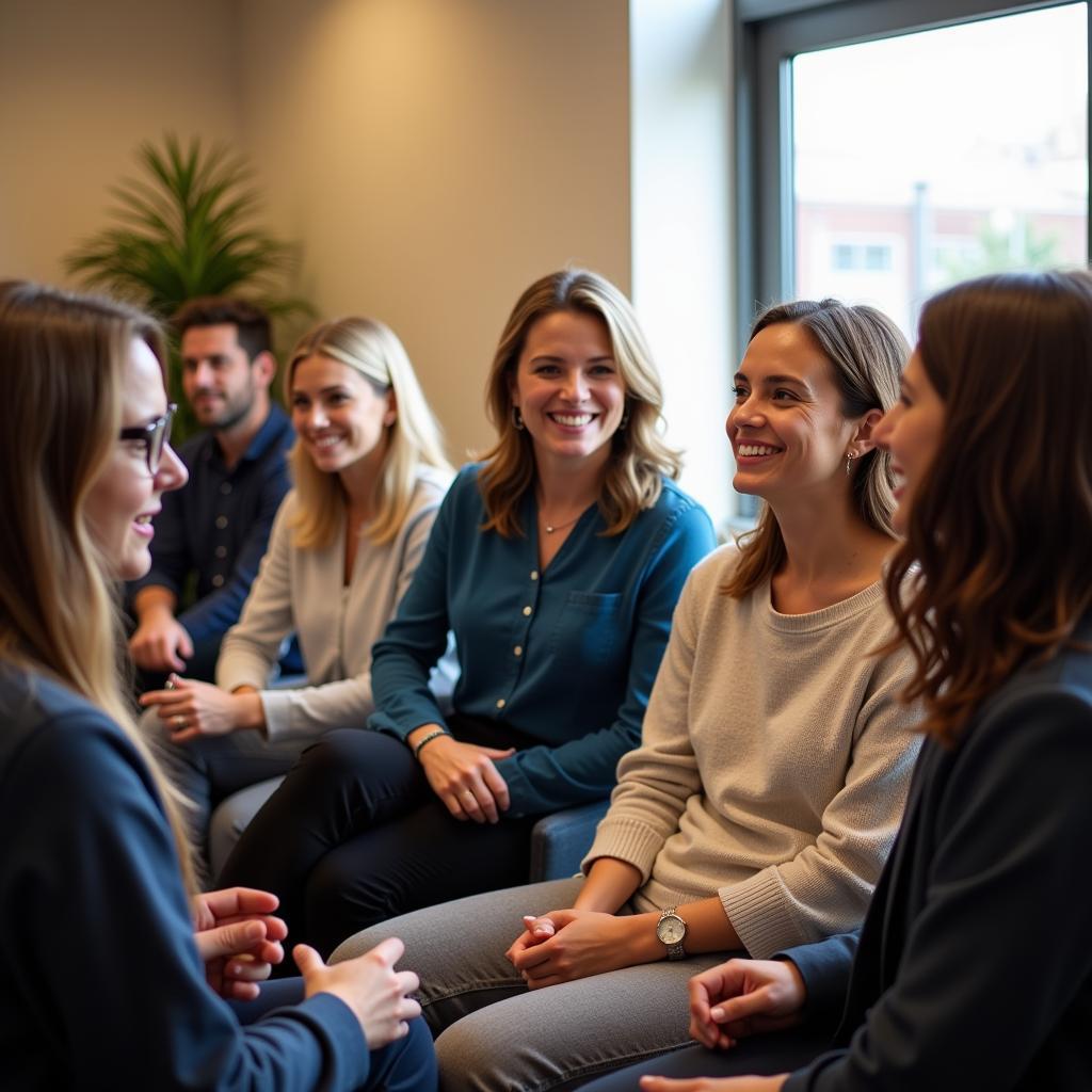 Members of a neuromodulation patient support group sharing their experiences