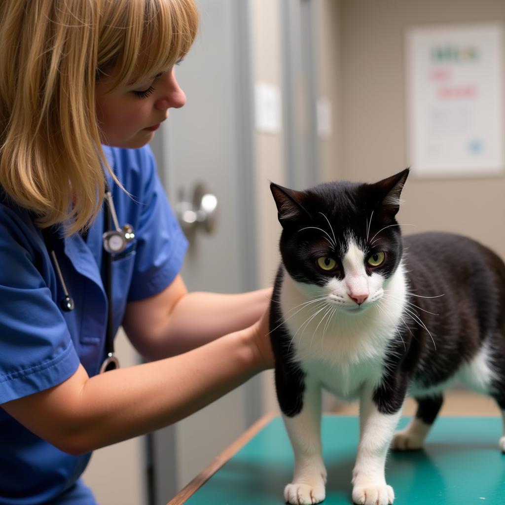 Veterinarian examining a cat at the Newport News Humane Society