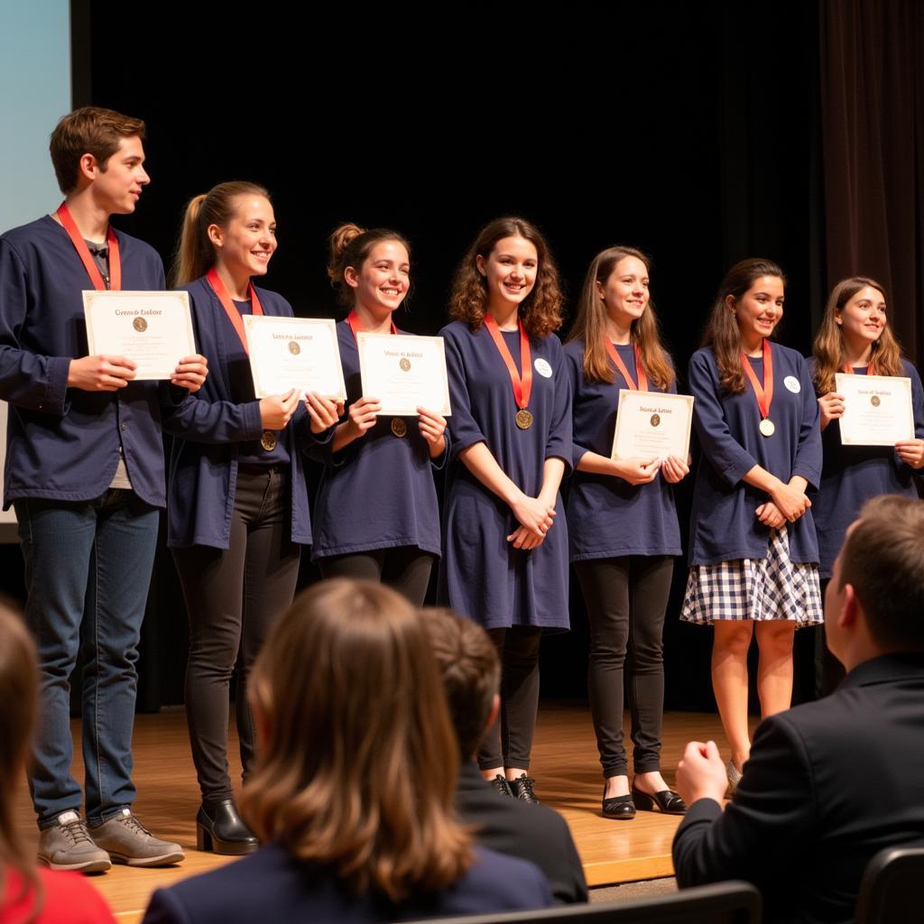 Students receiving recognition during an NHS induction ceremony