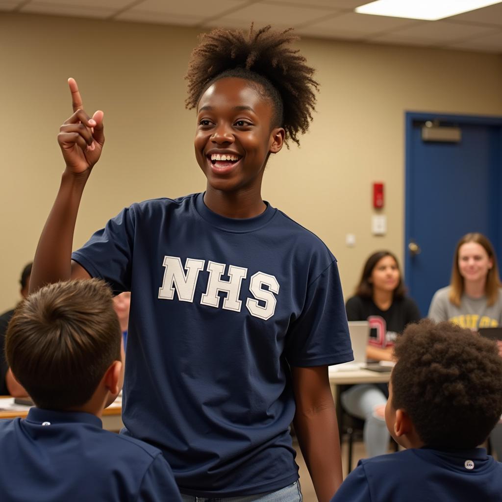 NHS student leader addressing an audience