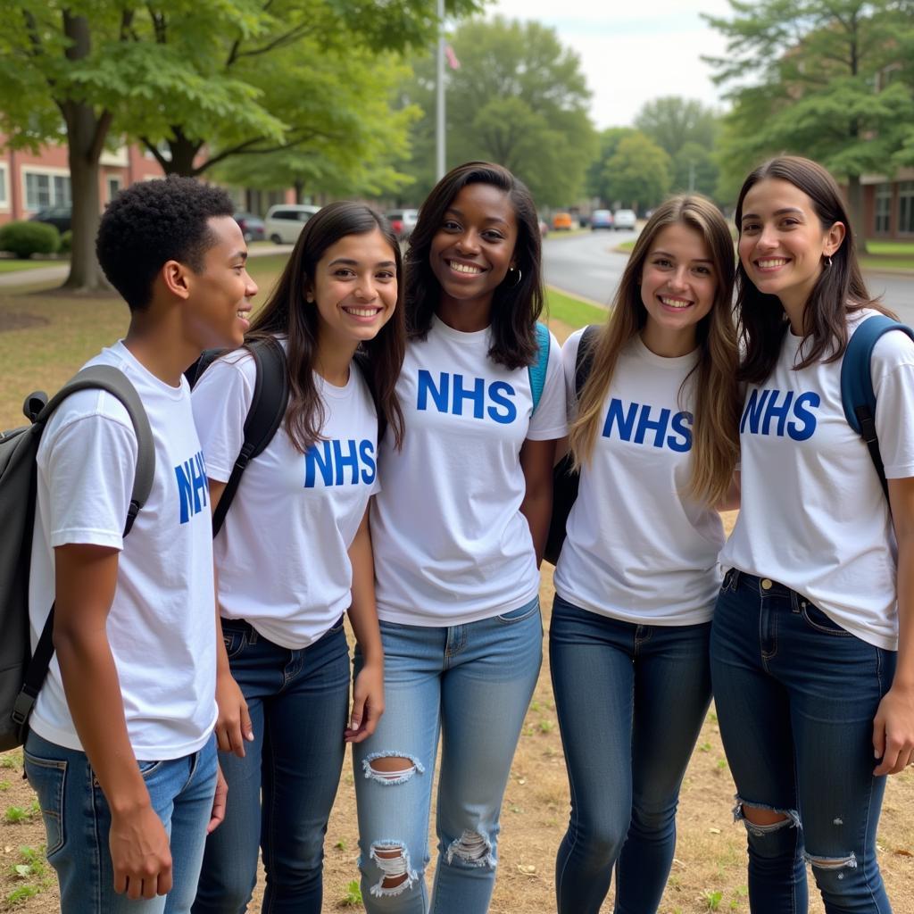 Students volunteering in NHS shirts