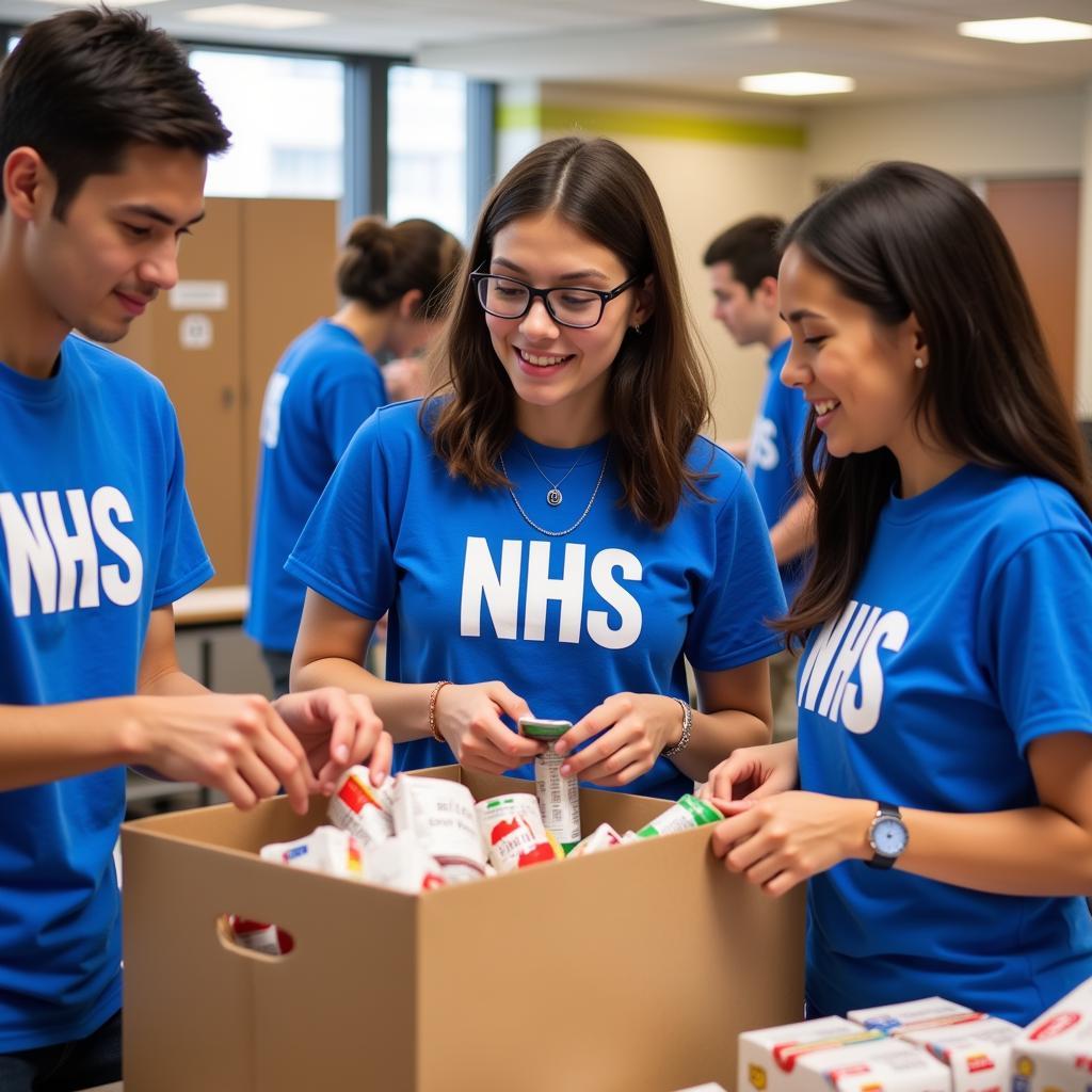 Students volunteering at a local food bank