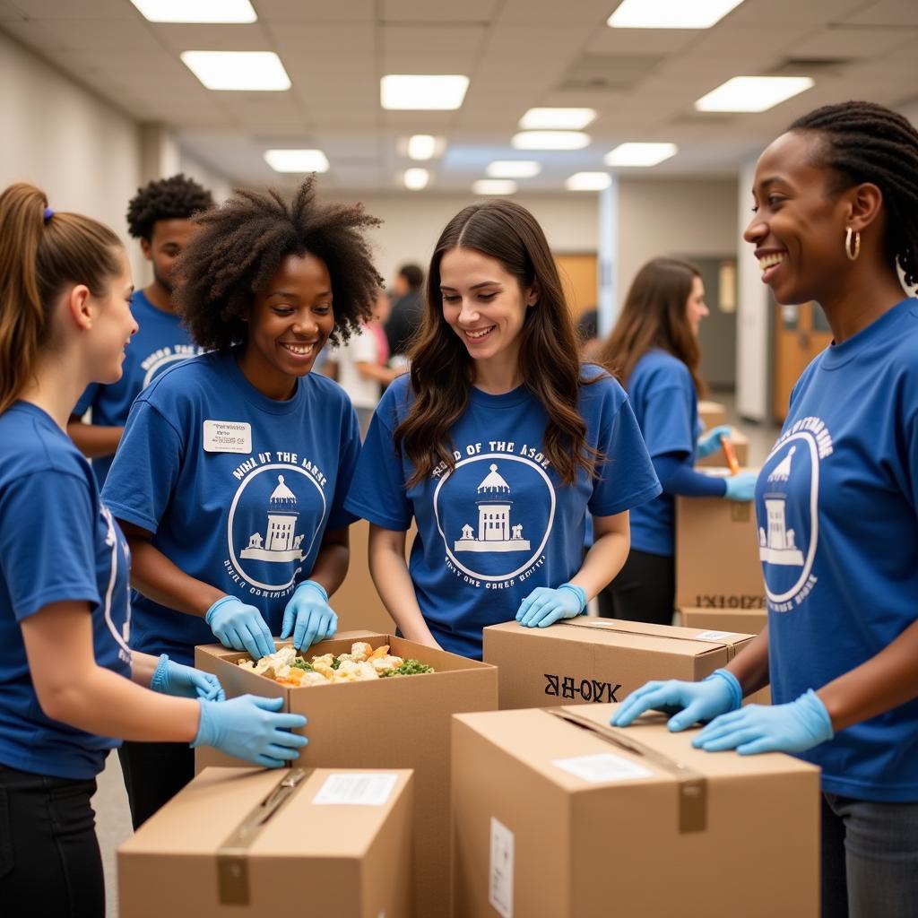 Students volunteering at a local food bank