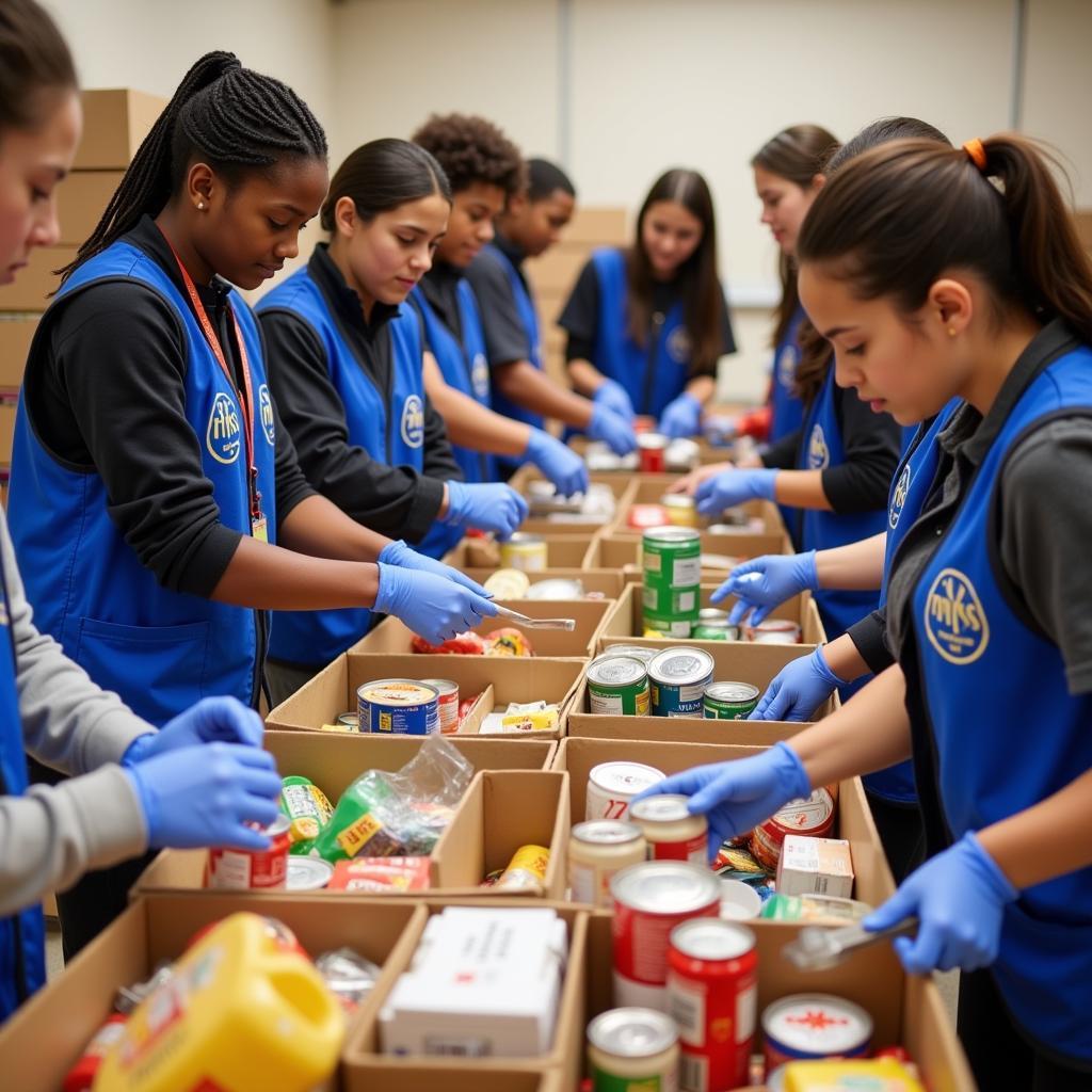 NJHS members volunteering at a local food bank