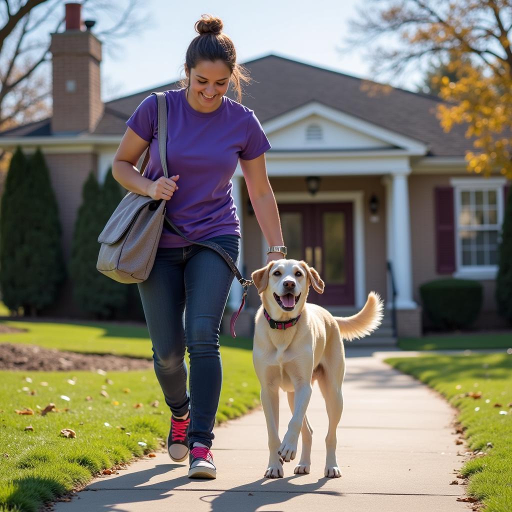 Volunteer walking a dog at Noble County Indiana Humane Society