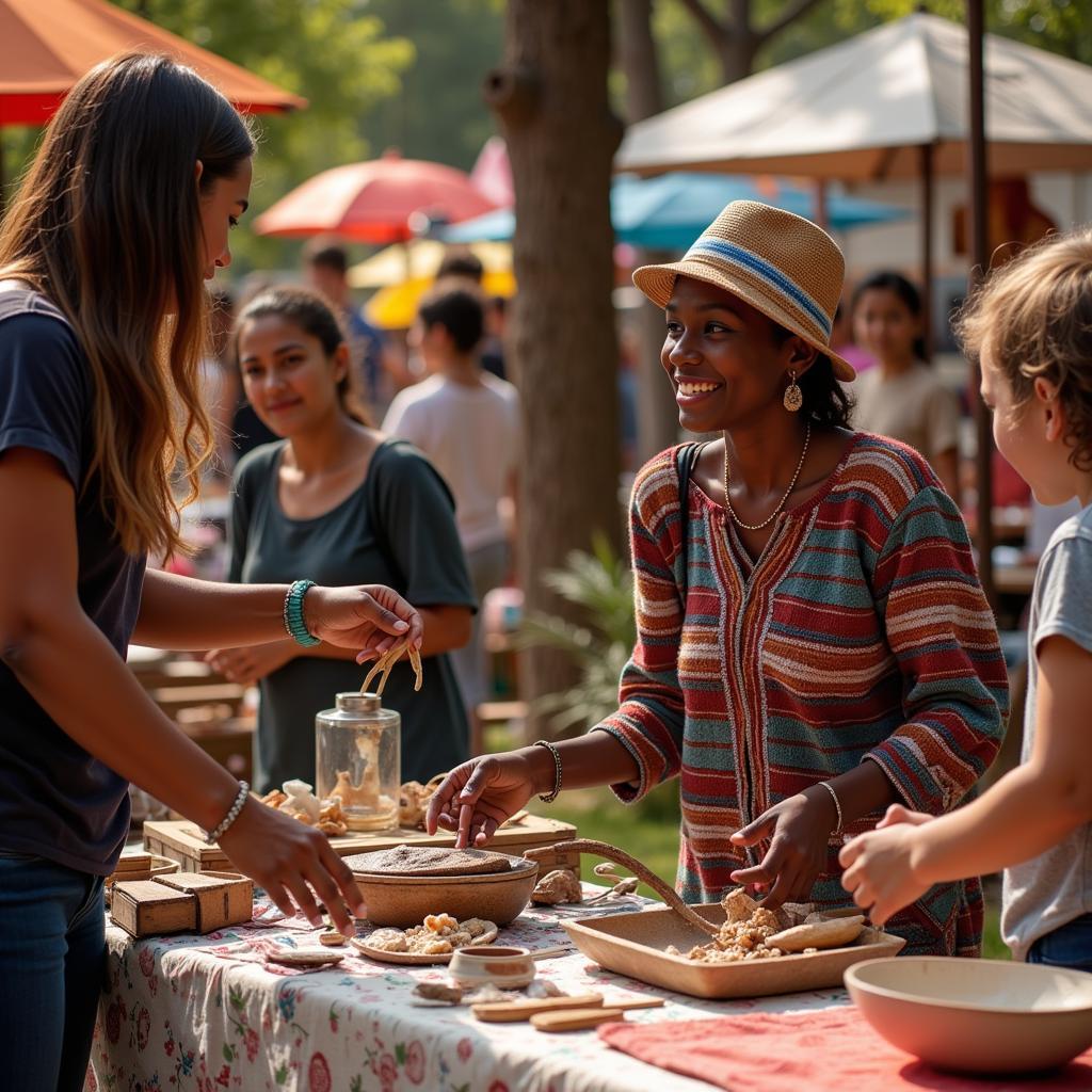 Nonindustrial artist selling artwork at a fair trade market