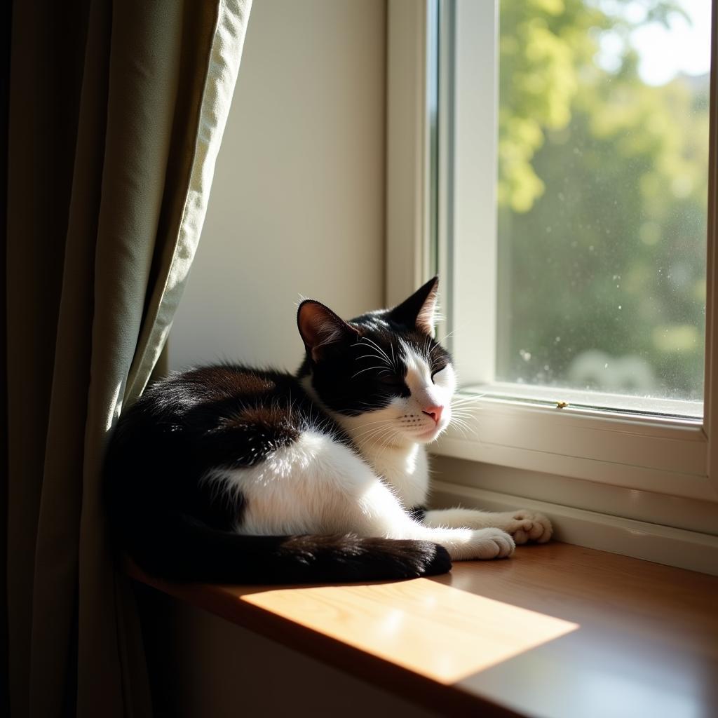 Cat basking in sunbeam