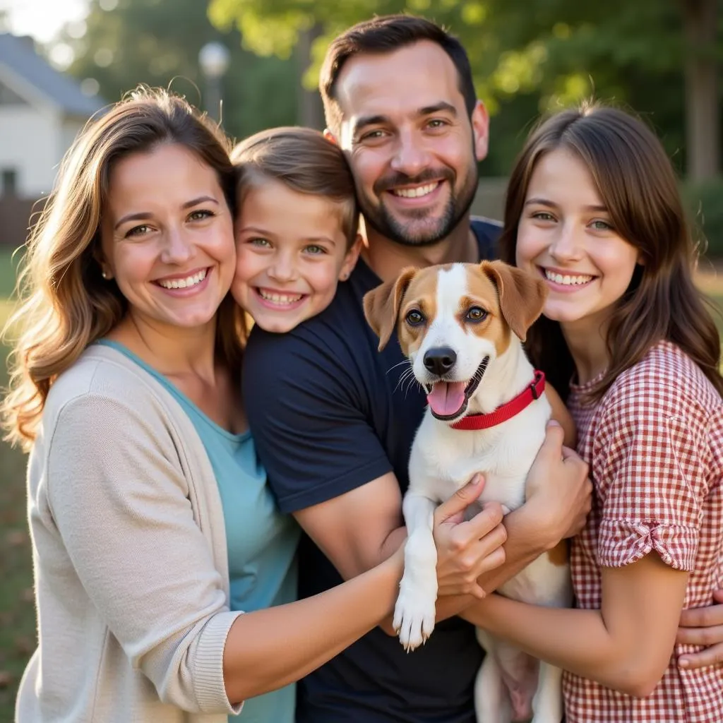 Happy family with their adopted dog from the Northwest Georgia Humane Society