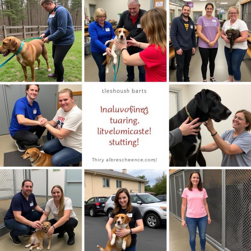 Volunteers interacting with cats and dogs