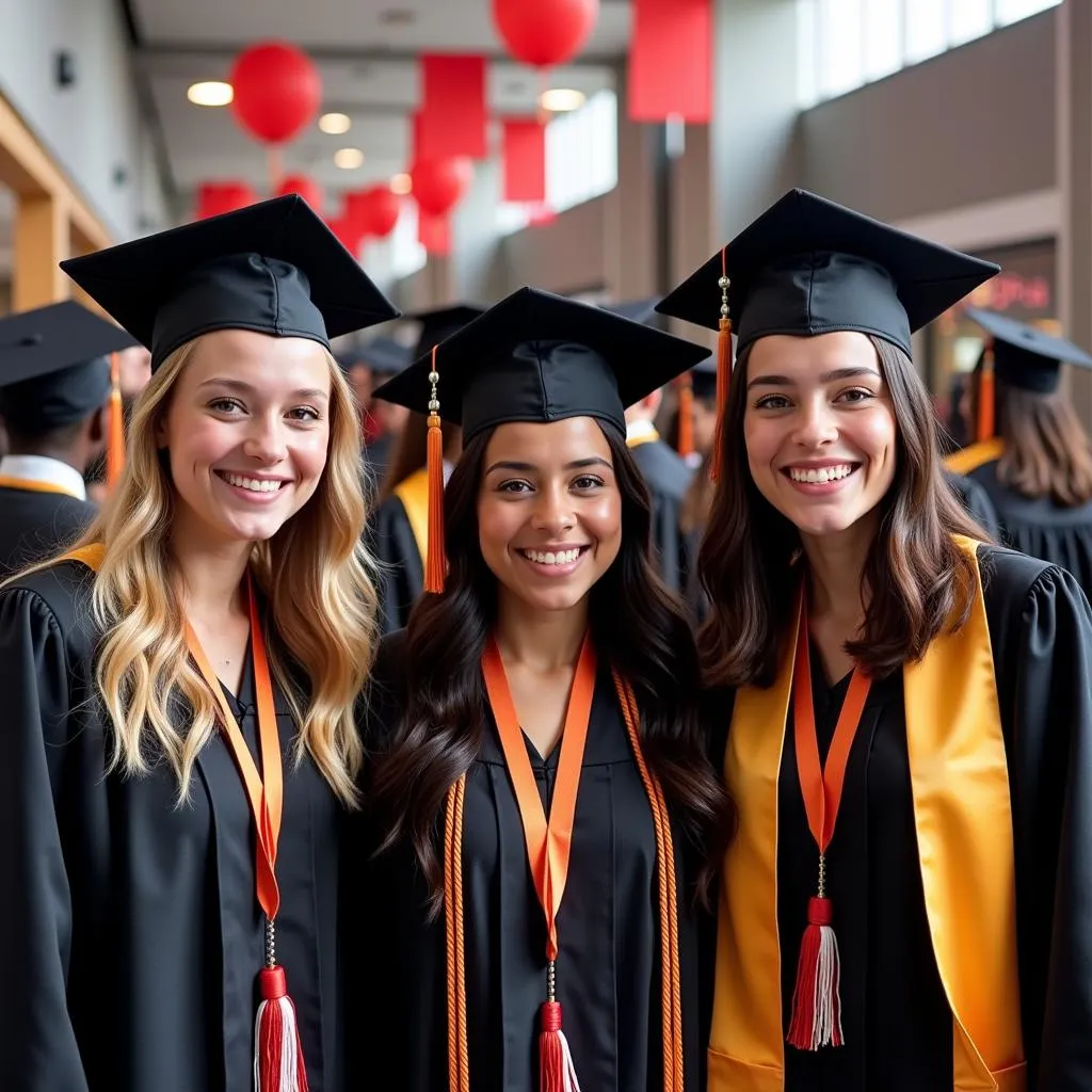 Students celebrating their graduation with NSHSS cords.