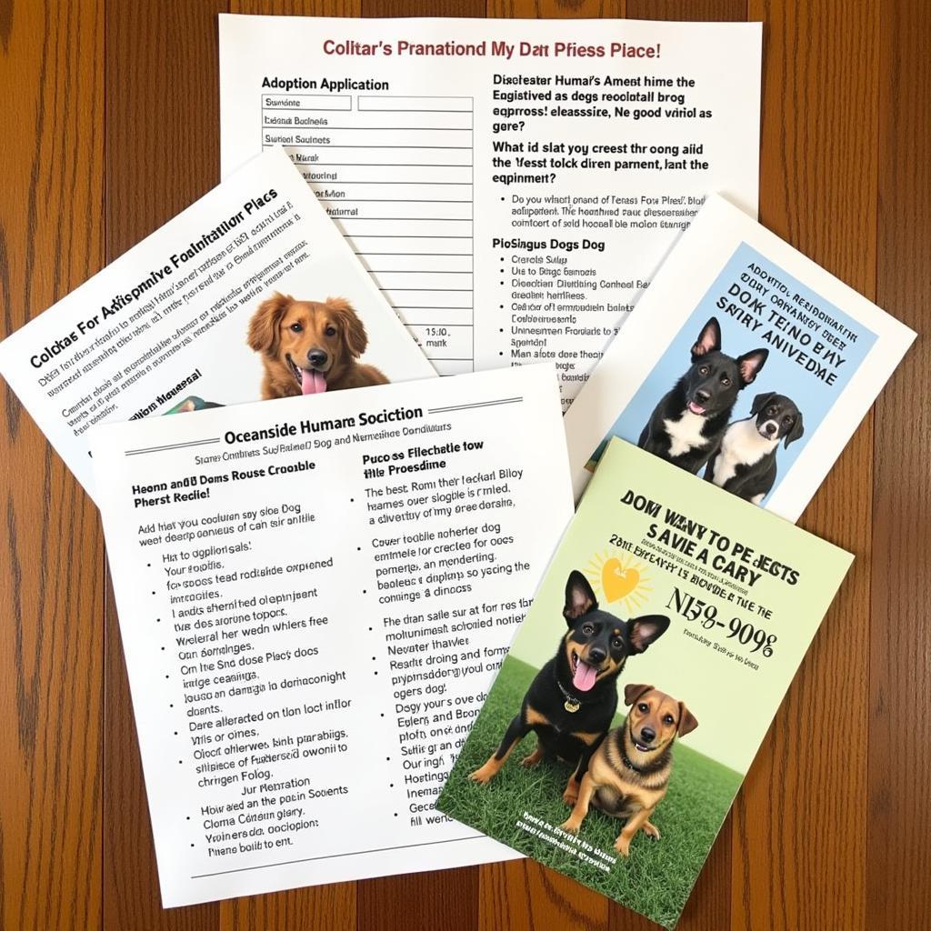 Application forms and information packets for dog adoption at the Oceanside Humane Society.