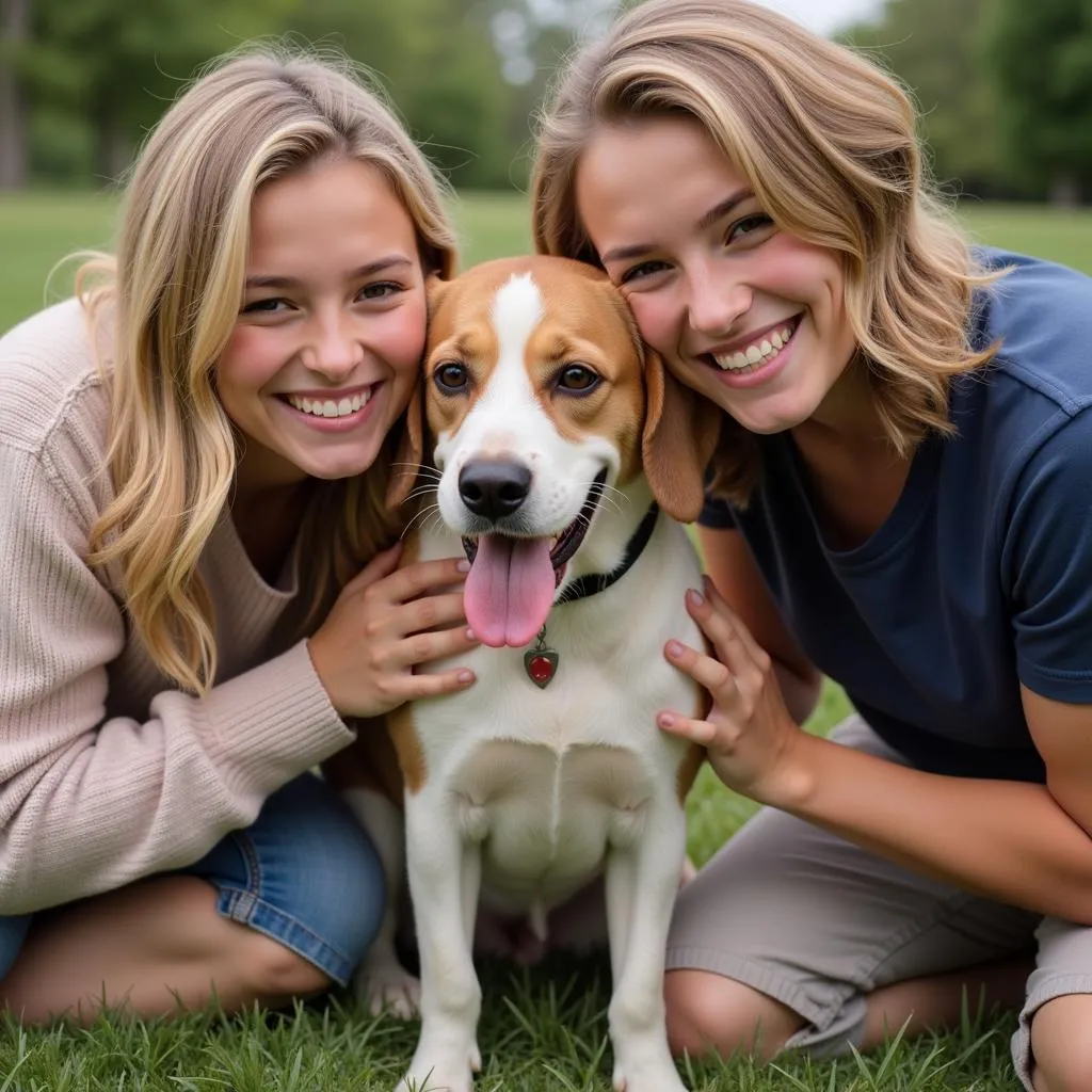 A family poses happily with their newly adopted dog outside the Oconee Humane Society