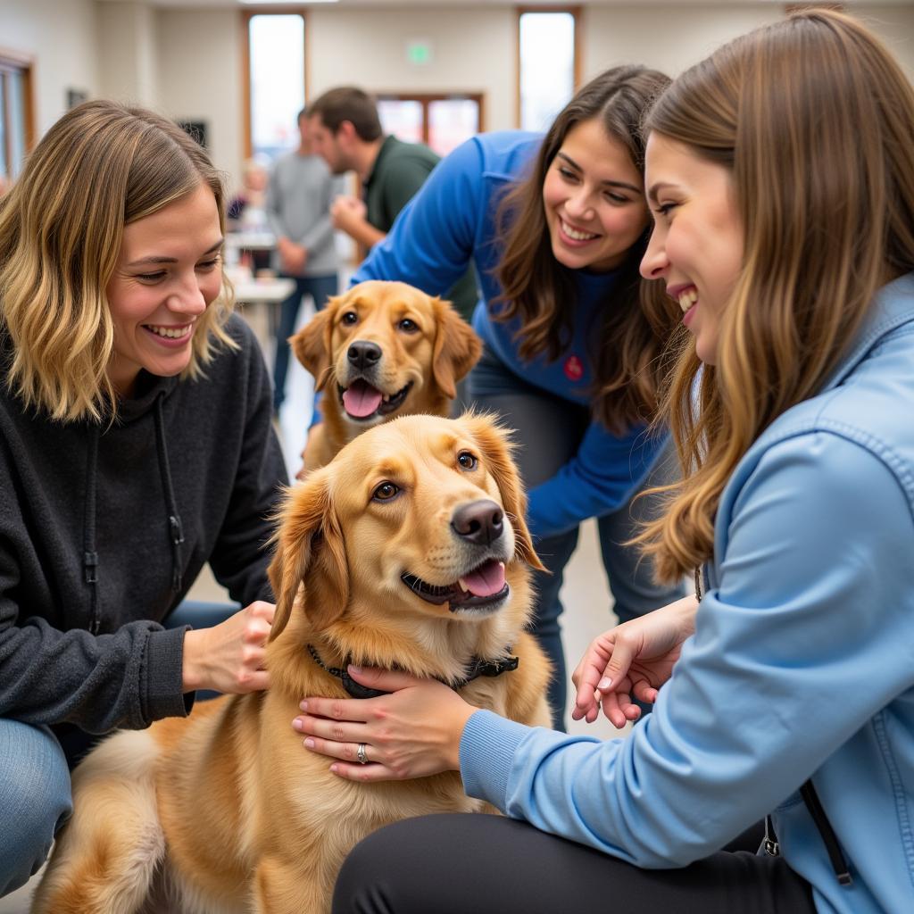 Oconto Area Humane Society adoption event with happy families and their new pets